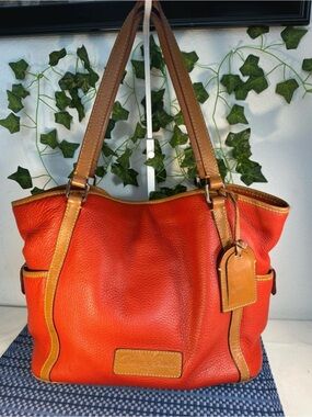 Dooney & Bourke Lexington Tote Pebble Leather Orange Tan Large Bag